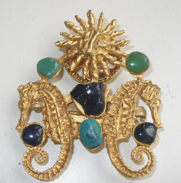 Vintage Paris designer L’or Du Soir large seahorse brooch