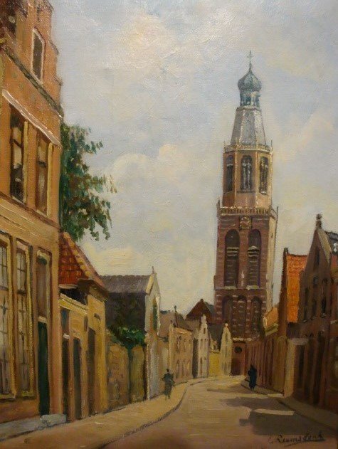 J van Riemsdonk (20e eeuw) - Zicht op zuiderkerk van Enkhuizen