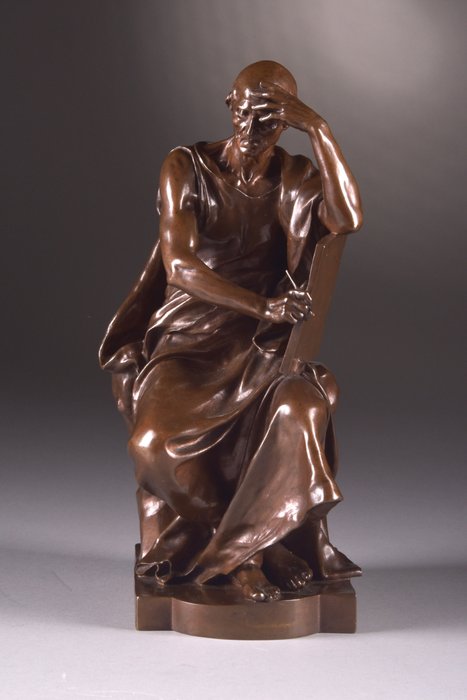 Paul Dubois (1827-1905) - een fraai uitgevoerd bronzen beeld 'L'étude et la méditation' - F. Barbedienne Fondeur - Parijs, Frankrijk - eind 19e eeuw