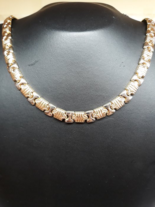 14 kt white/yellow gold Bulgari style link women's necklace - Size: necklace length approx. 44 cm