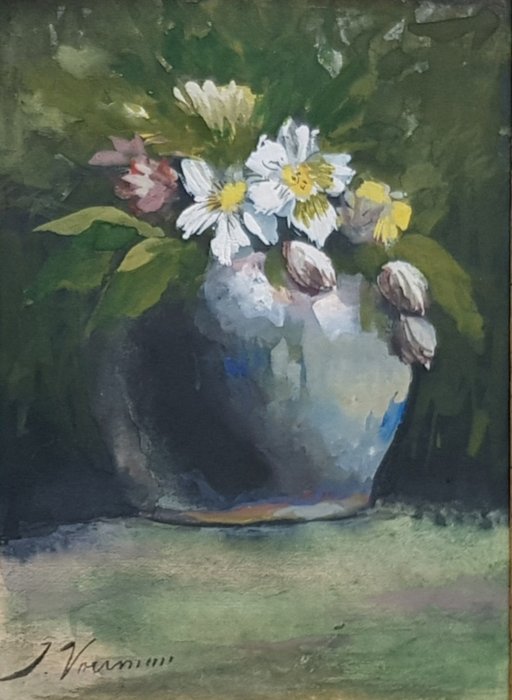 Jan Voerman sr.  (1857 - 1941) - Vaas met bloemen ( scabiosa?)