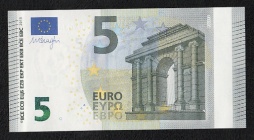 Europe 2013 European Union Ireland 5 Euros TC Series Sign.M.Draghi Unc Note 