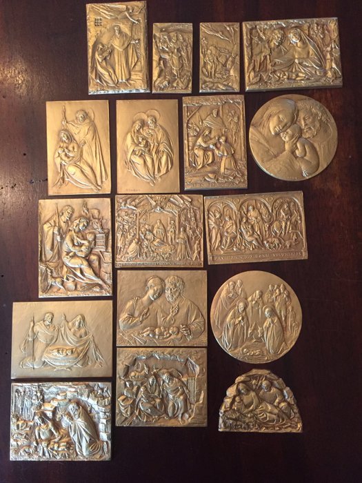 Enrico Manfrini, Nativity themed Plates in gilt bronze for Milan Cathedral Gate