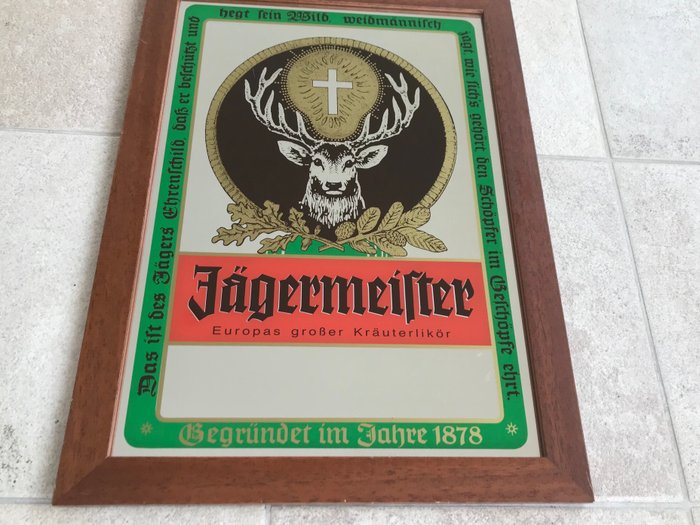 Jagermeister advertising sign / mirror in wooden frame