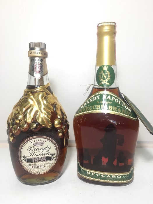 1958 Fabbri Brandy Riserva  Bottled in 1972  & 1970s  Beccaro Brandy Napoleon Invecchiabrandy  ( 2 Bottles 75cl )