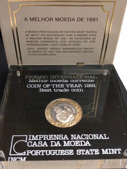 Portugal, Republic - COTY Prize Coin - 200 Escudos - Garcia da Orta - 1991 - Proof