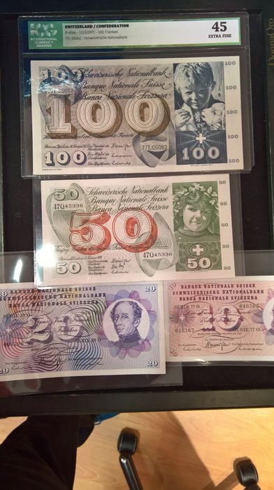 Switzerland - 4 banknotes of 100, 50, 20 and 10 francs of the Swiss National Bank