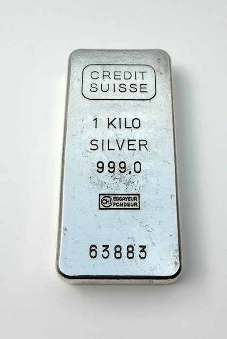 1 Kilo Silver Bar - CREDIT SUISSE - Rare and Unique - Round 1960.
