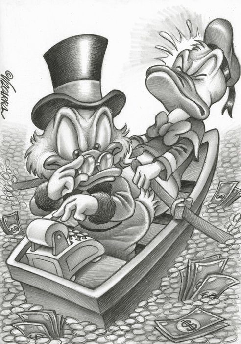 Uncle Scrooge & Donald Duck Counting Money - Original Drawing - Vizcarr...