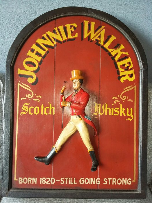 Wooden advertising sign for Johnnie Walker