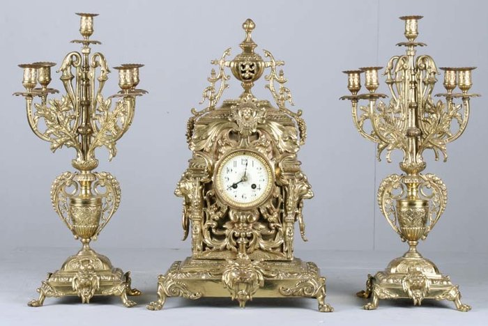 Antique bronze clock set - France