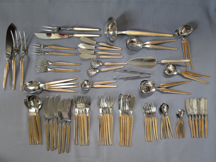 LUXADOR cutlery - 6 people & serving utensils (87 pieces) - 23/24 karat partially hard gold plated - partially unused - very good condition