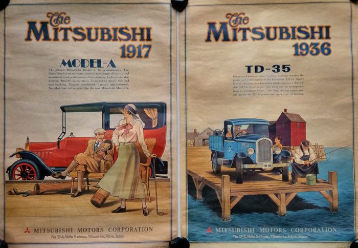 2 affiches van Mitsubishi oldtimers