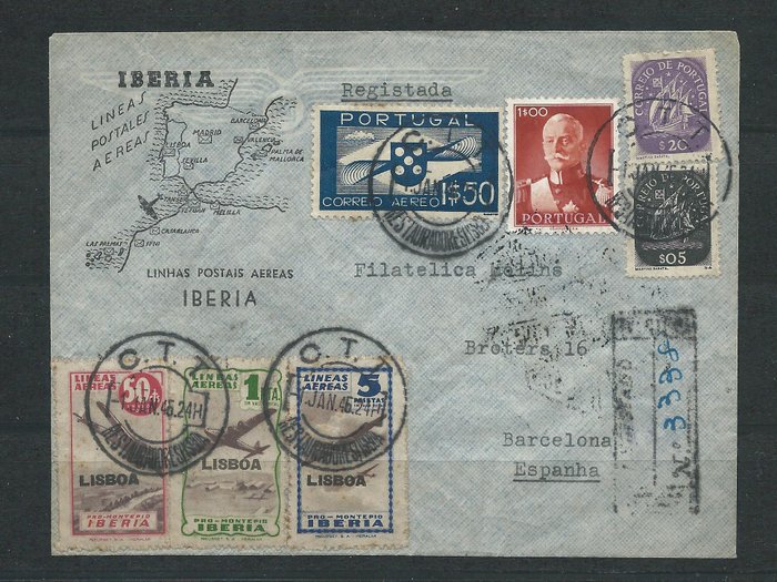 Portugal 1946 - Registered air mail letter from Lisbon to - Catawiki