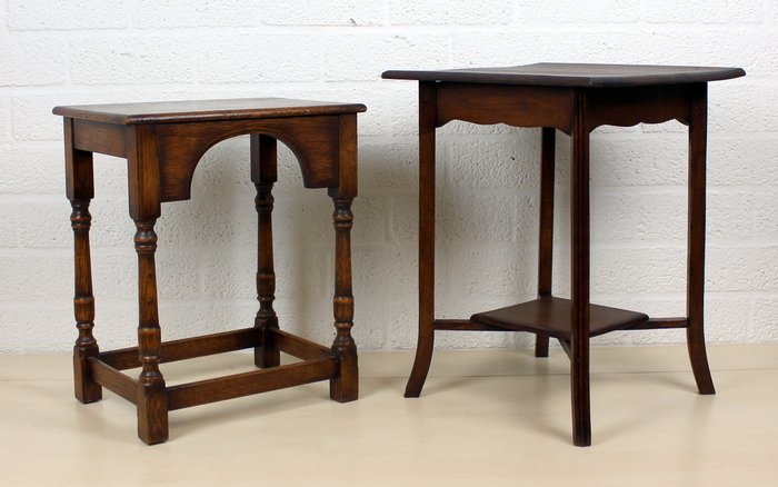 Two Vintage Wooden Side Tables, Old Wooden End Tables