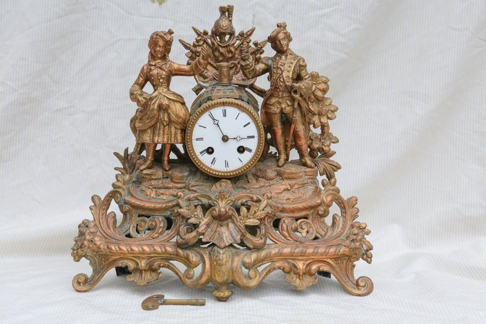 Gold plated French mantel clock, signed S. Marti et cie medaille de bronze - around 1880