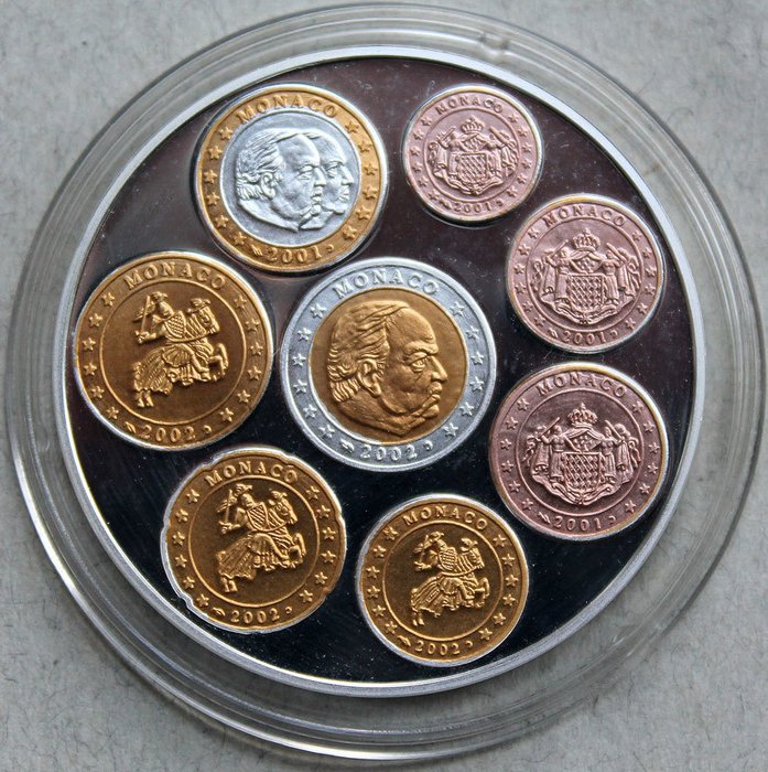 Monaco - Die ersten Euromünzen von Monaco mit 24kt Goldapplikation - 1 oz Silber