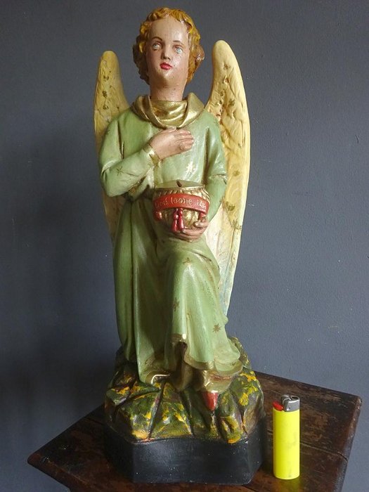 Very large plaster angel mission money box, nodding angel, Belgium, 1st half of the 20th century