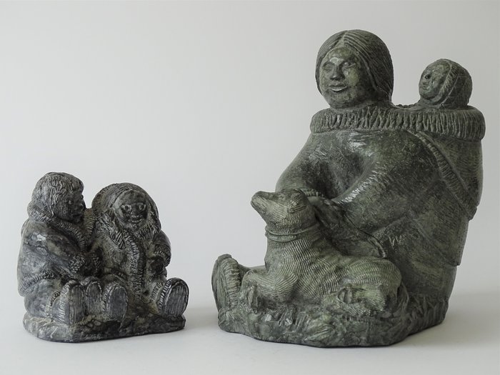 Two Inuit / Eskimo sculptures by artist Al Wolf - Vintage