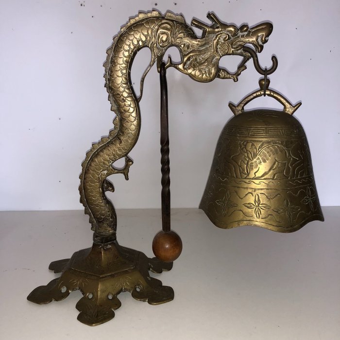 A Brass Dragon Temple Bell/Gong - China - mid 20th century