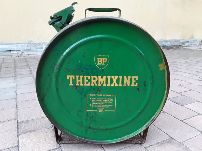 Old BP Thermixine gasoline round jerrycan