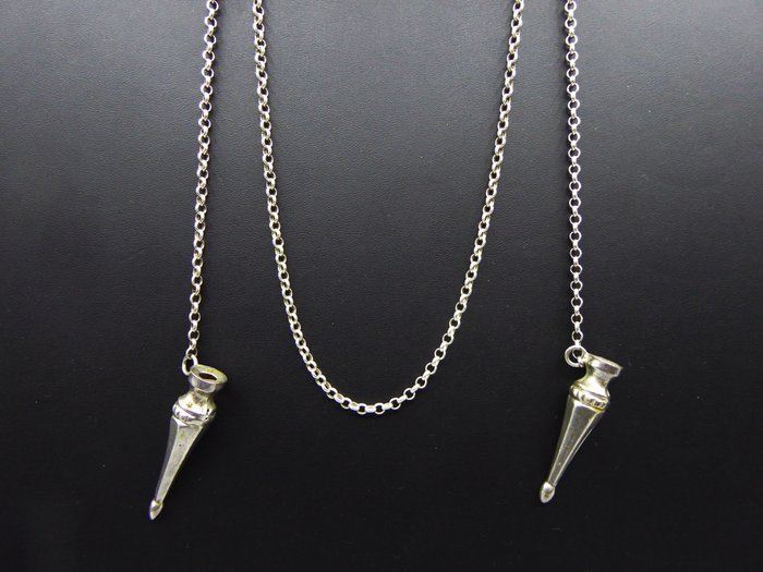 Silver Necklace with Two Knitting Needle Caps