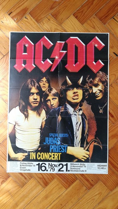 Rare Original AC/DC Judas Priest 1979 Hamburg Germany Poster Last Bon Scott Tour