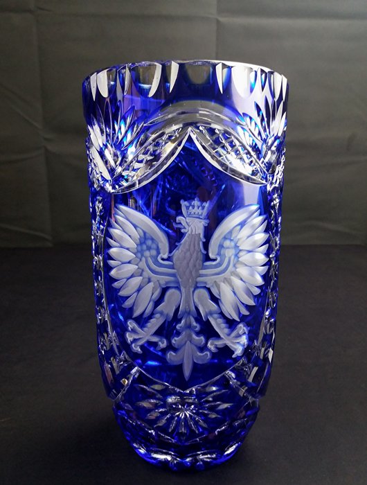 Bohemia crystal - Vintage engraved vase with decorations