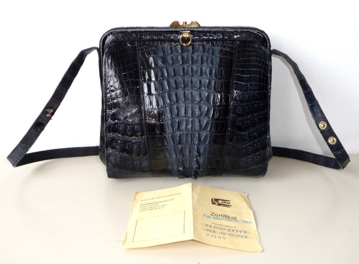 Zertifiziert IRV Kroko Handtasche Echt Kroko Leder - Väska handväska axelväska - Vintage