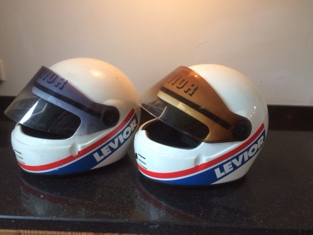 2 vintage LEVIOR motorcycle helmets - c. 1978