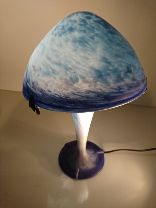 French glass (Schneider) - mushroom lamp in marmoreal glass -