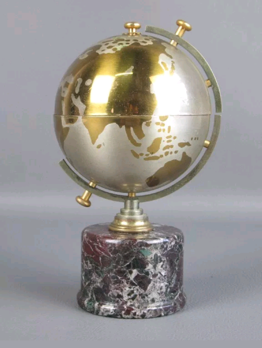 Vintage globe-shaped cigarette holder, 1960s/70s on marble base, rare