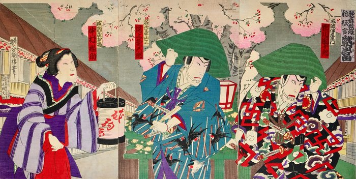 Original woodcut triptych by Utagawa Kunisada III - Catawiki