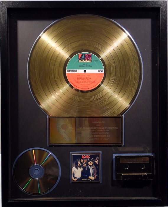 AC/DC - Highway to Hell - real US RIAA Gold Award goldene Schallplatte - original Sales Music Record Award ( Golden Record )