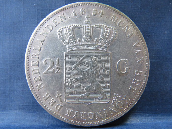 荷蘭 - 2.5 Gulden 1854 - Willem III  - 銀