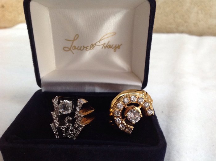 Elvis Presley/  2 rings: 18K Gold Plated 'TCB ring'  &  Elvis Horseshoe Stone Centre Ring. 