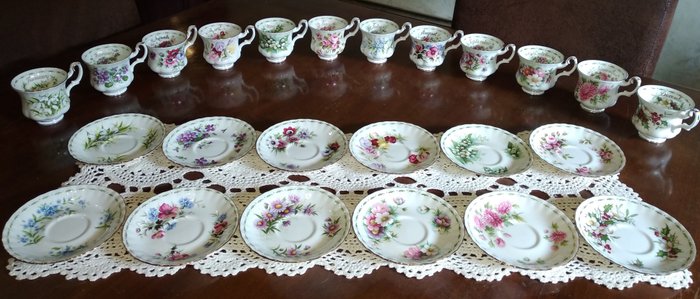 Royal Albert Flower of the Month Series - Set of 12 cups and saucers