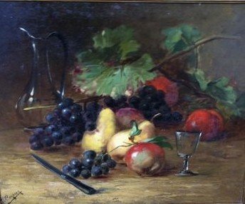 Gaston Corbier (1869-1945) - Nature morte aux fruits et à la carafe