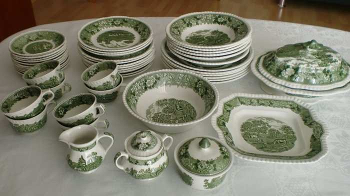 Adams - Wedgewood - 38-piece dinner service for 6 people, English Scenic green