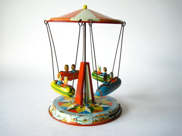 Blomer & Schuler tin swing ride / merry-go-round fairground attraction clockwork W. Germany 1950s