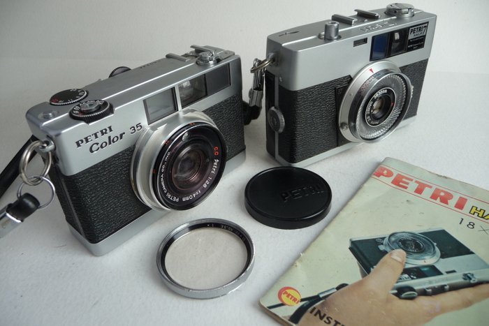 2 Petri cameras, Color 35 with filter, 1968 and Petri Half 7, 1960.