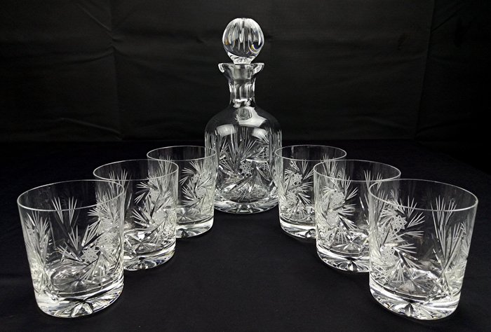 Bohemian crystal - Adela - set of 6 whisky glasses and bottle with stopper