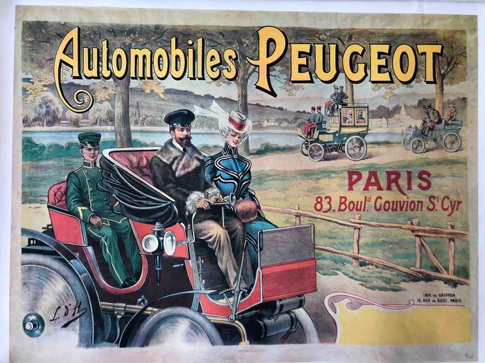 Reproduction - Affiche publicitaire "Automobiles Peugeot" fin XIXème siècle