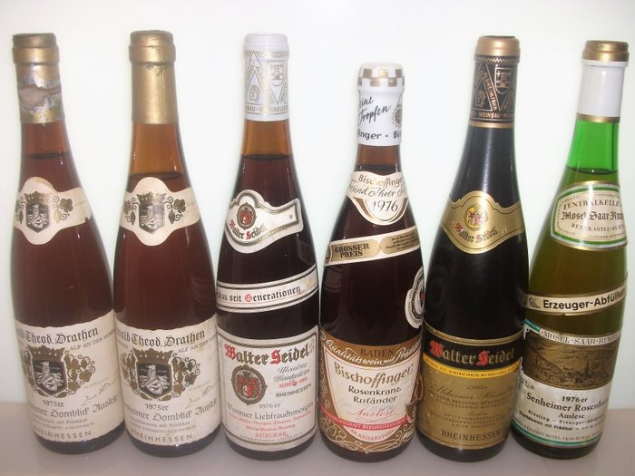 1975 & 1976 Auslese - Rheinhessen & Baden & Mosel - Weingut Seidel & Weingut Drathen & Zentralkellerei Mosel - 6 bottles 0.7l in total