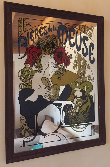 Beautiful old mirror for bars advertising 'Bière de la Meuse '. France