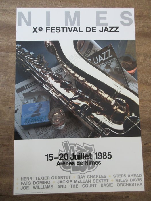 Poster 93x62 cm Nimes Xe festival de jazz 1985 - Miles Davis, Fats Domino, Ray Charles etc..