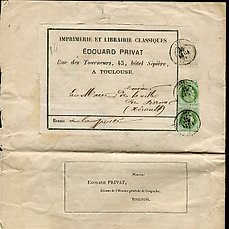 Frankrijk 1873 – Zeldzaam boekje verzonden vanuit Toulouse naar Pézenas in 1873 met één nr. 52 en twee nr. 53