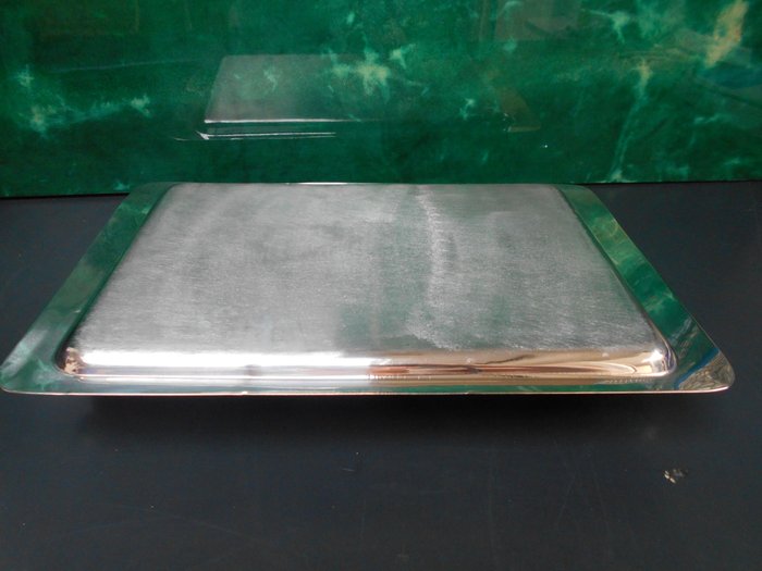 Large Silver Plated Serving Tray With, Silver Serving Tray With Leather Handles
