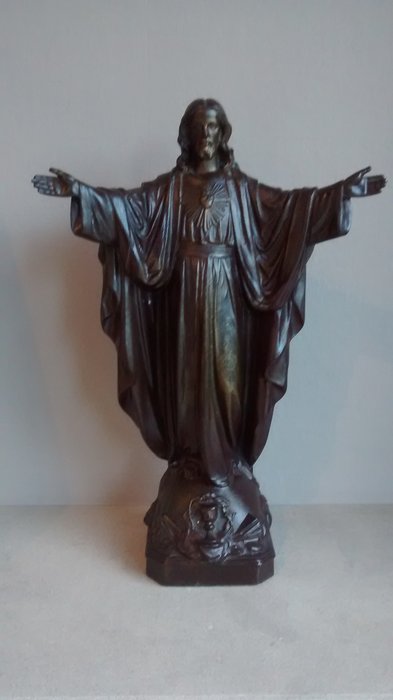 D. Saudinos Ritouret - heavily bronze-plated statue of Christ Sacred Heart with open arms