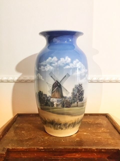 Huge Royal Copenhagen porcelain vase with windmill